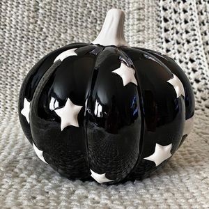 Rae Dunn Ceramic Black Pumpkin with White Stars